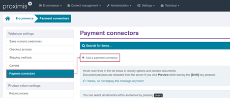 The picture shows how to add a payment connector.